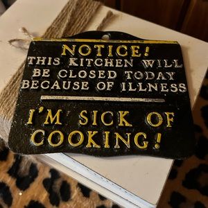 Vintage cast metal wall trivet, farmhouse, kitsch, kitchen closed sick cooking